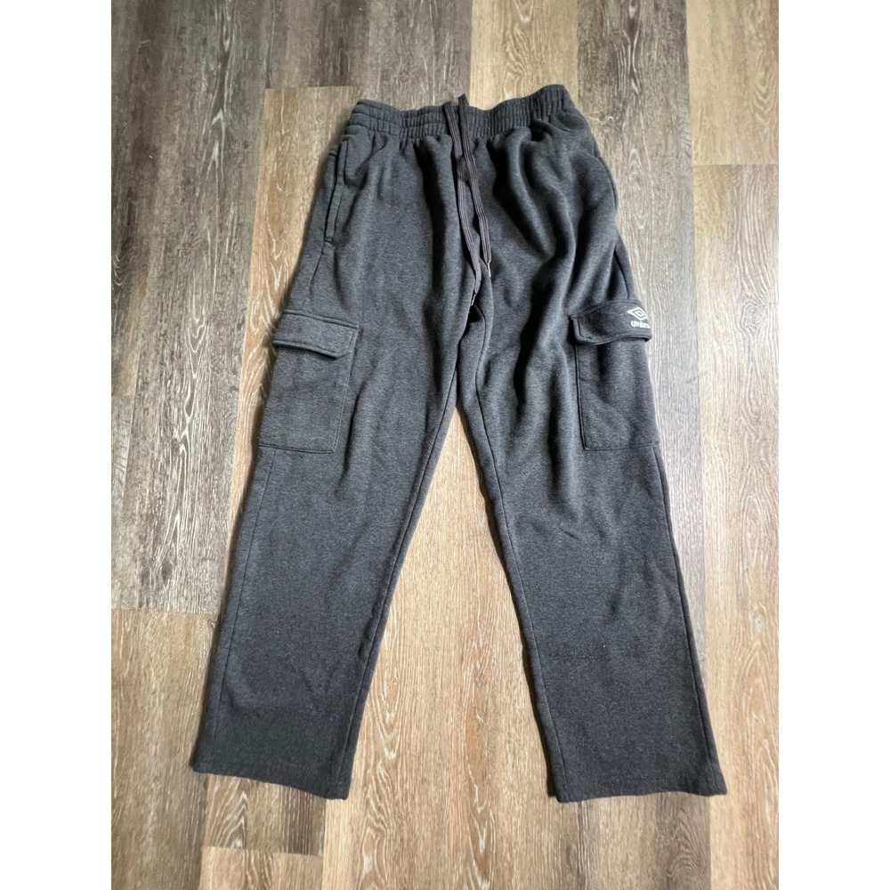 Umbro Cargo Sweatpants Mens Large Charcoal Grey Fleece Straight Leg Logo